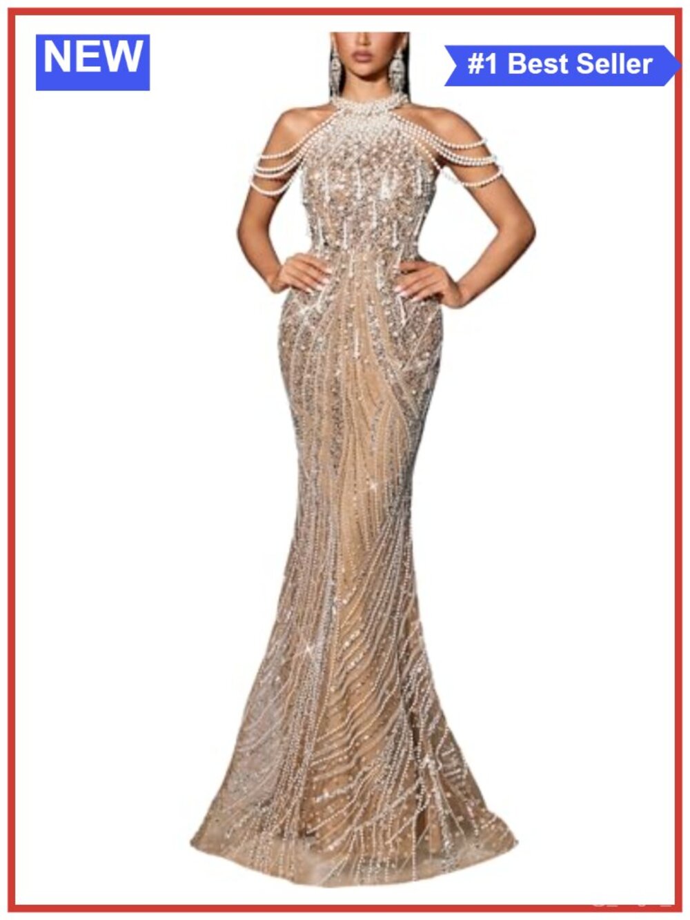 Mermaid Evening Gown Halter Beaded Sequin Formal Prom Dress